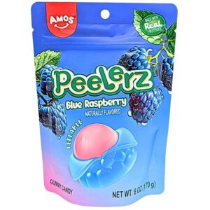 Amos Peelerz Blue Raspberry Gummy Candy 6oz 12ct